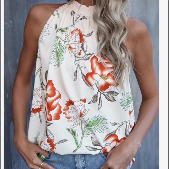 Boho Floral Print Halter Tank Top - Picture 7 of 14